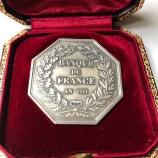 Rare Silver Art Nouveau Medal Token Jeton Bank Of France By Dumarest In Case