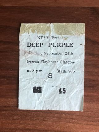 Very Rare Deep Purple Ticket Stub Glasgow 71
