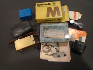 Vtg Minolta 16 2 Ii Gold Subminiature Camera W/box And Accessories Rare