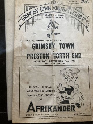Grimsby Town V Preston North End Div 1 1946/47 Rare First Season After The War