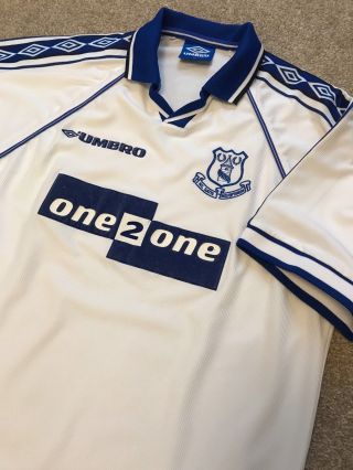 Rare Vintage Everton Fc Football Club One 2 One Umbro Shirt 1998 Xl