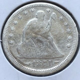 1874 S Seated Liberty Quarter Dollar 25c Rare Better Grade 2749