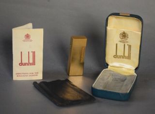 Rare Vintage Dunhill Rollagas Gold Checked Lighter With Box & Pamphlet