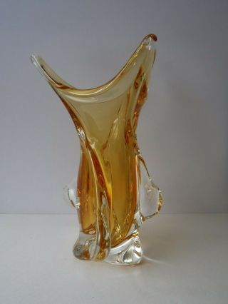 Rare Vintage Signed Chalet Art Glass Amber Large Vase