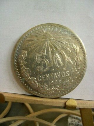 1908 Mexico 50 Centavo,  Vf,  Rare Date,  Xmas,  Circulated,  Silver,  Photo 