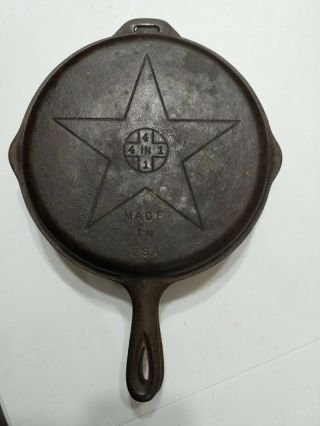 Rare Vintage Lodge 4 In 1 Star Hinged Cast Iron Combo Skillet 8 Fs U.  Sa - D