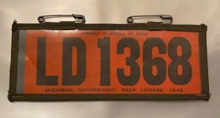Rare 1946 Michigan Non Resident Deer Hunting License Backtag And Holder