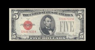 1928 - F United States Note Five Dollars $5 Rare ( (aunc))
