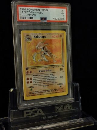 Kabutops Holo 9 1st Edition 1999 Pokemon Fossil Psa 7 Rare 1 Of A Kind Miscut