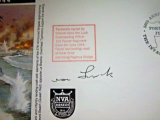 RARE COLONEL HANS VON LUCK PANZER REGIMENT SIGNED OPERATION OVERLORD QE2 CARRIED 2