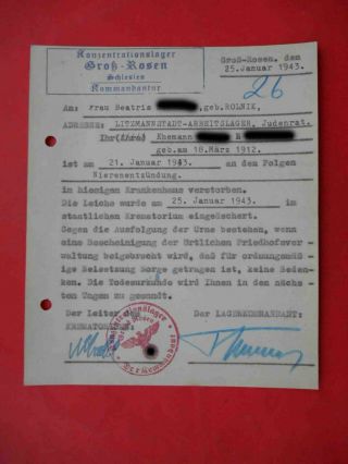 Kz Lager Gross Rossen 1943 Rare Document Judaica To Ghetto Type 3