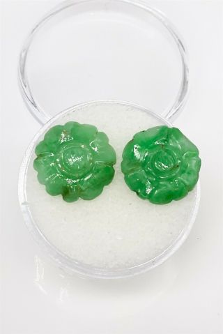 Rare $2400 9ct Flower Fancy Cut Natural Green Jade Loose Gem Pair