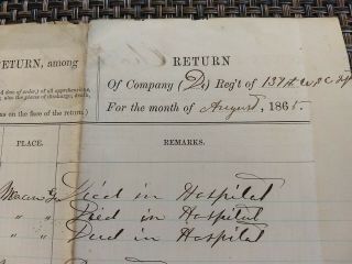 Rare Document,  The Return Of Men Company D 137th of Colored Infantry 1865 3