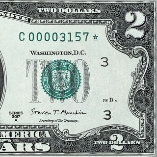 Rare Gem Uncirculated Very Low ⭐️ Star Note ⭐️ $2 Dollar Fancy Serial Number