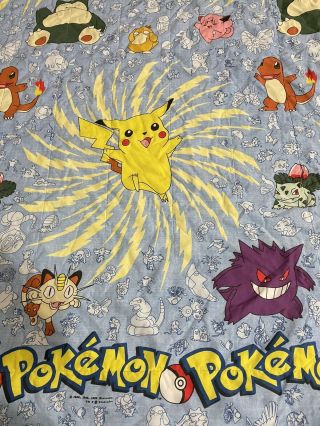 Vintage Pokemon Blanket 1998 90s Nintendo Video Game Tv Cartoon Rare 86 X 62
