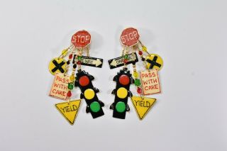 Lunch At The Ritz Traffic Signs Earrings Extremely Rare Vintage Jewelry Item