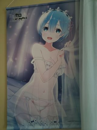 Re:zero Rem " Death Or Kiss " Wall Scroll - Extremely Rare -