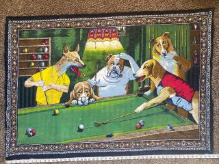 Vintage Rare Dogs Playing Pool Hanging Wall Tapestry Art Decor Bar Billiards