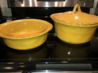 Rachael Ray Cucina Stoneware Set Of 2 Round Casserole Shared Lid Mustard Rare