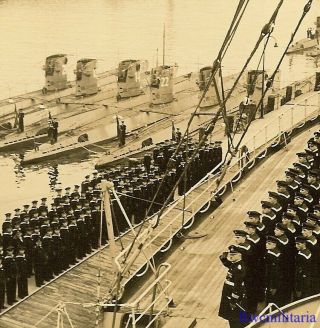 Port.  Photo: Rare Kriegsmarine Sailors Lined Up By U - Boat Flotilla Submarines