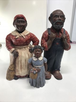 Vintage African American Figurines Set Of 3.  Vintage - Old - Rare.  12in & Girl 7 In