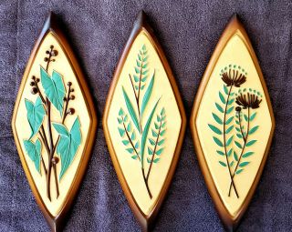 3 Rare Vintage Torquoise Syroco Diamond Floral/foliage Wall Plaques A,  C,  D - 4273