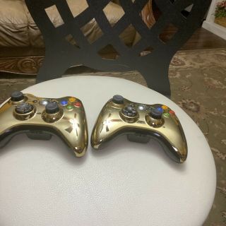 2 Xbox 360 Gold Chrome Limited Edition Wireless Controller Rare