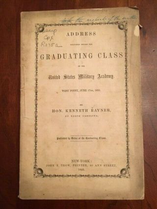 Rare 1853 Address,  Graduating Class United States Military Academy,  West Point
