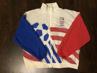 Rare Vtg 1994 World Cup Usa Flag Block Adidas Windbreaker Jacket Sz Xl