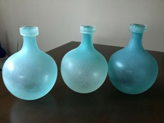 4 West Elm Green/blue Sea Glass Vase Frosted Mate Matching Rough Surface Rare