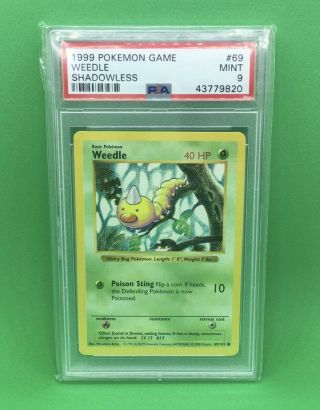 Psa 9 Shadowless Weedle 69/102 Base Set Pokémon Trading Card Game 1999 Rare