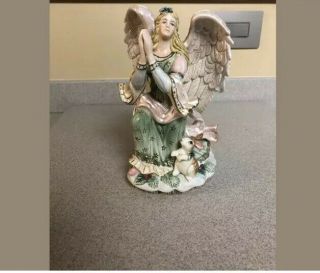 Fitz And Floyd Classics Peaceable Kingdom Angel With Rabbit Rare Figurine