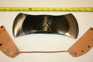 Vtg Rare{ Stilleto Double Bit 4 Axe Head } - With Leather Blade Covers - Usa