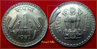 India 1 Rupee 1982 Copper Nickel Rare Die Cud - Die Break Error On Rare Dabbu Coin