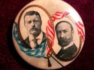 Rare Political Pinback Teddy Roosevelt/ Fairbanks Jugate Pin Button 1904 V Good