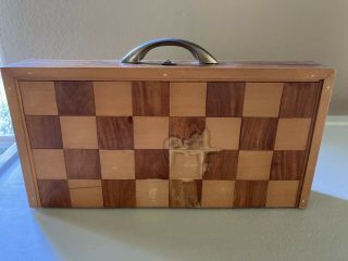 Rare Vintage Wooden Chess Set Board and Carrying Case in One 2