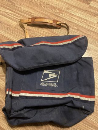 Rare Vintage Usps Us Mail Postal Carrier Messenger Bag W/ Leather Strap D1200f