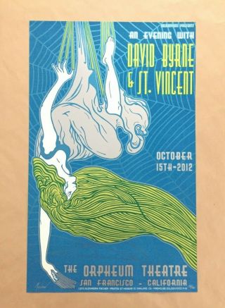 David Byrne & St.  Vincent Concert Poster Rare 132/150 Sf 2012 Screenprint 17x28