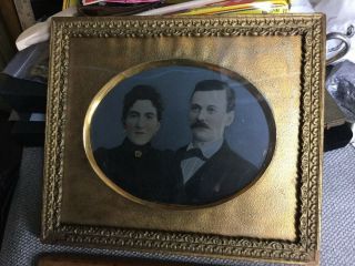 Rare Full Plate Tinted Tintype Photo Of A Couple 19th Century In Frame