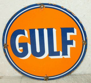 Gulf Gasoline Oil Vintage Style Porcelain Signs Gas Pump Man Cave Station