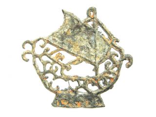 (riau - Lingga) Sultanate Tin Ship Shaped Coin/token 18th - 19th Century.  V Rare 01