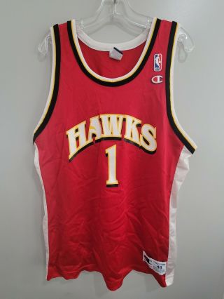 Rare Vintage 90s Champion Nba Atlanta Hawks 1 Blank Red Jersey Mens 48 Xl