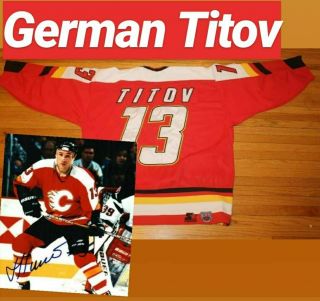 1995 Vintage German Titov Hockey Jersey Calgary Flames Xl Rare Starter Authentic