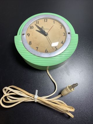 Vintage Telechron Minitmaster Kitchen Wall Clock 2h17 Green Rare