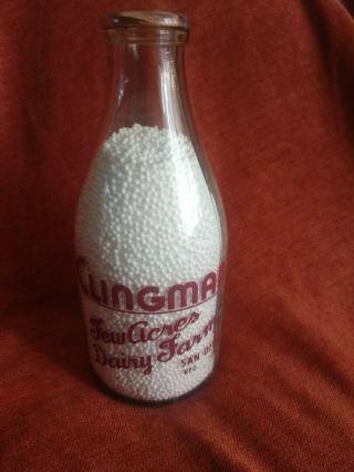 Vintage Clingman Few Acres Dairy Farm Half Gallon Milk Bottle - San Diego - Rare