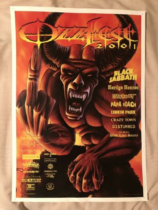 Ozzfest 2001 Concert Poster Ozzy Black Sabbath Marilyn Manson Slipknot Rare