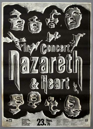 Nazareth,  Heart - Mega Rare Vintage Offenbach 1976 Concert Poster