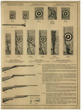 1930 Paper Ad Toys Rare Diana Air Gun Rifle Eureka Pistols Cane Doll Carriages