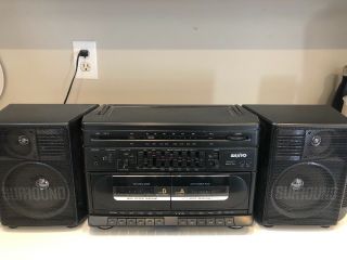 Sanyo W 242 Boombox Ghettoblaster Dual Tape Deck Am/fm Radio Vintage Rare