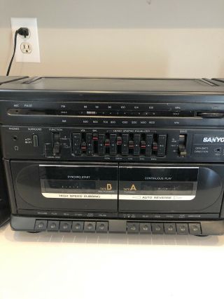 Sanyo W 242 Boombox Ghettoblaster Dual Tape Deck AM/FM Radio Vintage RARE 3
